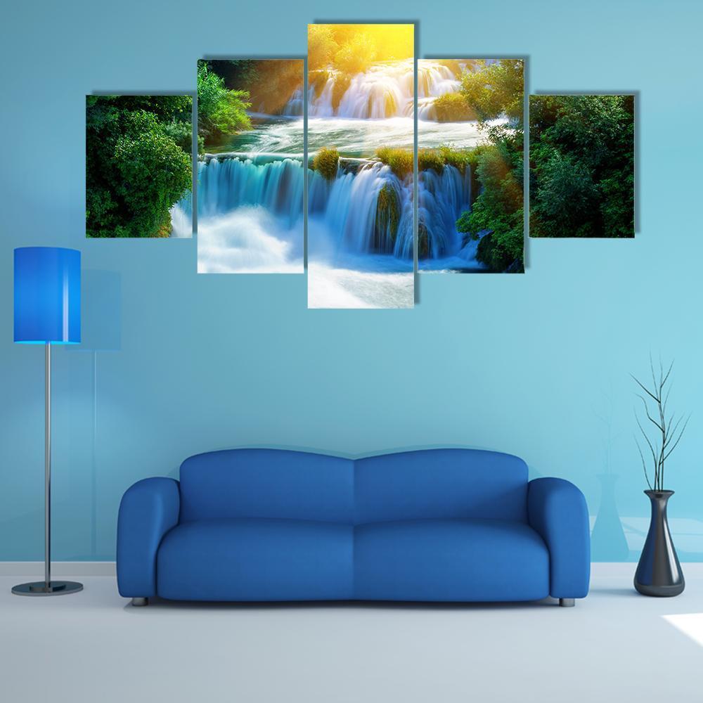 Waterfalls Krka In Croatia Canvas Wall Art-5 Star-Gallery Wrap-62" x 32"-Tiaracle
