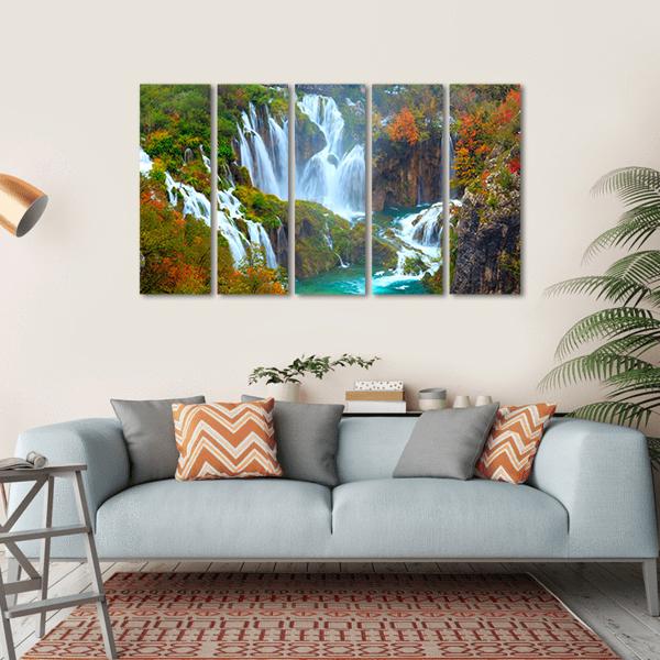 Waterfalls Of Plitvice National Park Canvas Wall Art-5 Horizontal-Gallery Wrap-22" x 12"-Tiaracle
