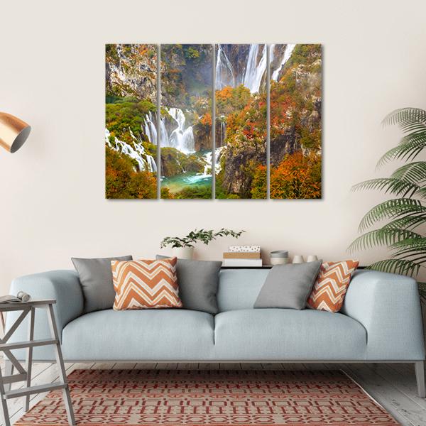 Waterfalls Of Plitvice National Park In Autumn Canvas Wall Art-4 Horizontal-Gallery Wrap-34" x 24"-Tiaracle