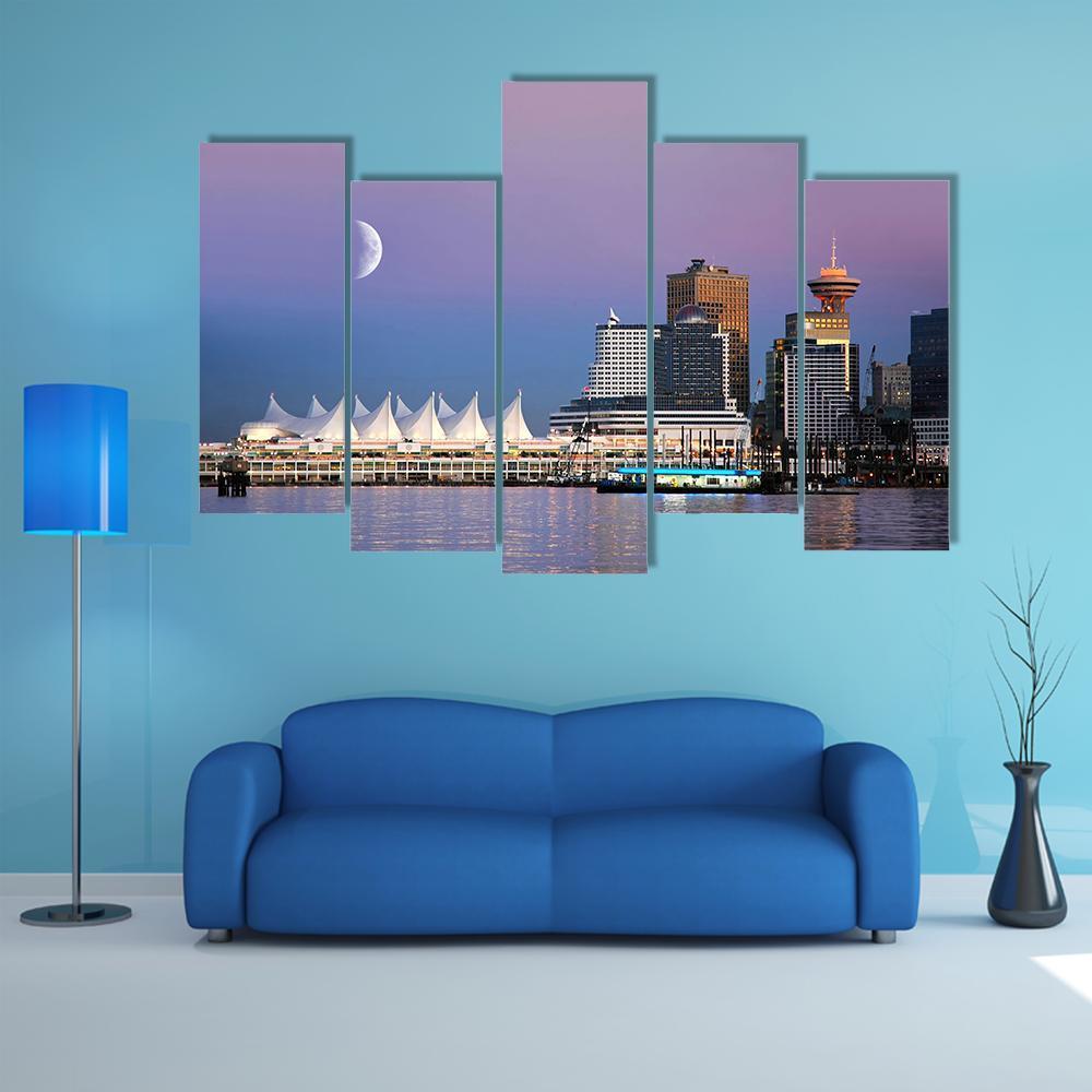 Waterfront At Canada Place Canvas Wall Art-5 Pop-Gallery Wrap-47" x 32"-Tiaracle