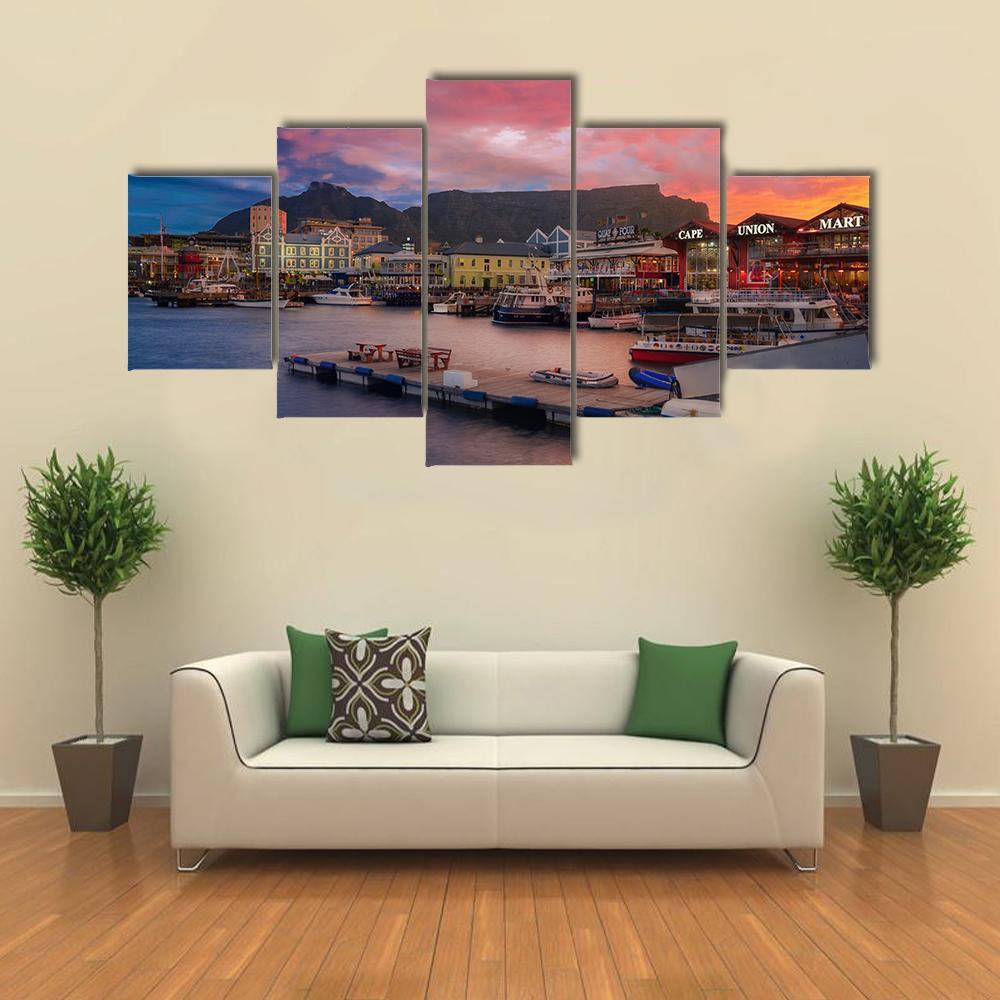 Waterfront At The Sunset Time Canvas Wall Art-5 Star-Gallery Wrap-62" x 32"-Tiaracle
