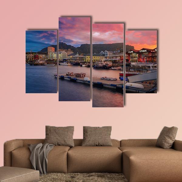 Waterfront At The Sunset Time Canvas Wall Art-4 Pop-Gallery Wrap-50" x 32"-Tiaracle