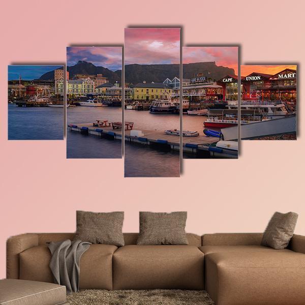 Waterfront At The Sunset Time Canvas Wall Art-5 Star-Gallery Wrap-62" x 32"-Tiaracle