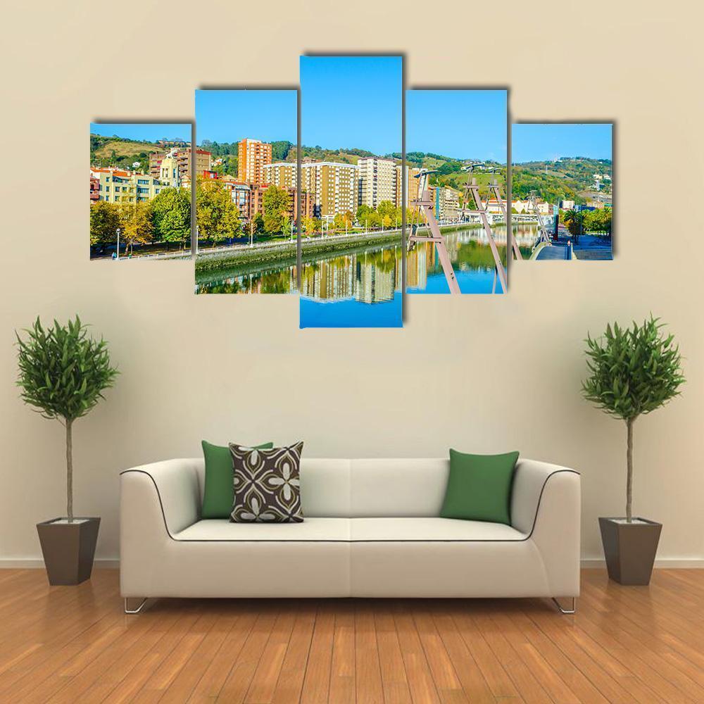 Waterfront Of The Nervion River In Bilbao Canvas Wall Art-5 Star-Gallery Wrap-62" x 32"-Tiaracle