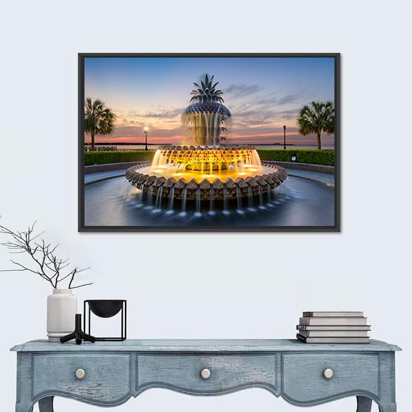 Waterfront Park Pineapple Fountain In Charleston Canvas Wall Art-5 Horizontal-Gallery Wrap-22" x 12"-Tiaracle