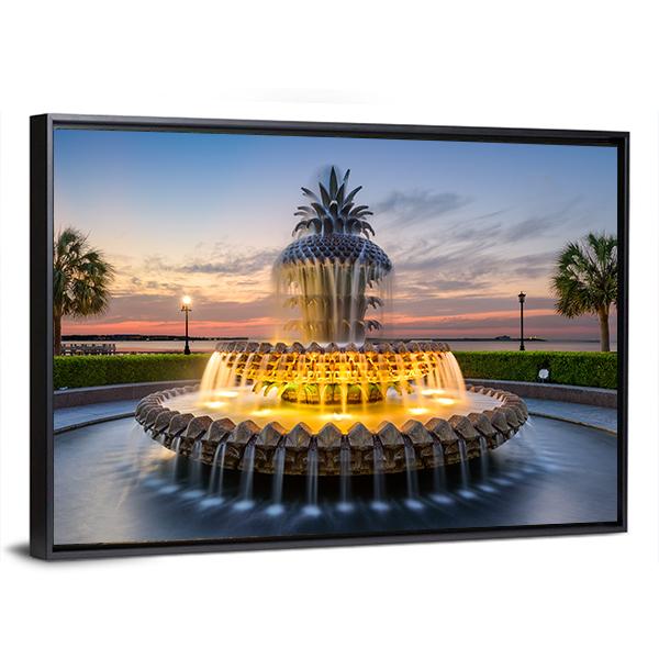 Waterfront Park Pineapple Fountain In Charleston Canvas Wall Art-3 Horizontal-Gallery Wrap-25" x 16"-Tiaracle