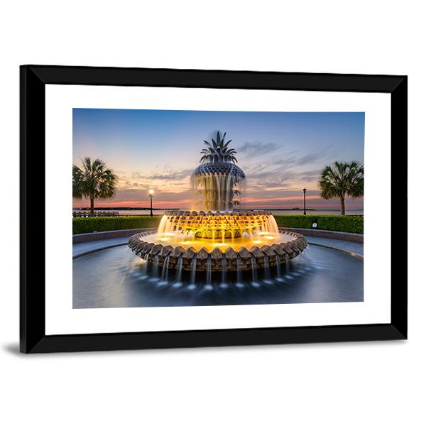 Waterfront Park Pineapple Fountain In Charleston Canvas Wall Art-5 Horizontal-Gallery Wrap-22" x 12"-Tiaracle