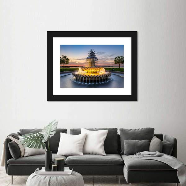 Waterfront Park Pineapple Fountain In Charleston Canvas Wall Art-1 Piece-Framed Print-30" x 20"-Tiaracle