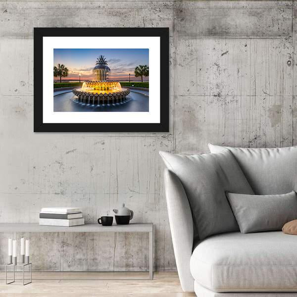 Waterfront Park Pineapple Fountain In Charleston Canvas Wall Art-5 Horizontal-Gallery Wrap-22" x 12"-Tiaracle