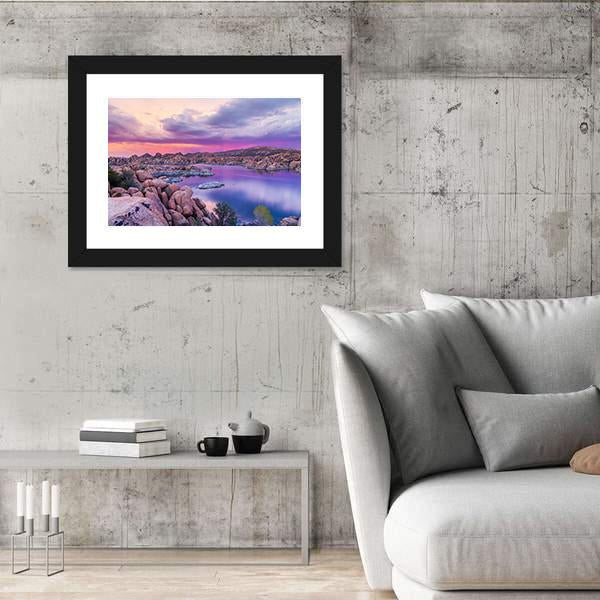 Watson Lake At Sunset Canvas Wall Art-5 Horizontal-Gallery Wrap-22" x 12"-Tiaracle