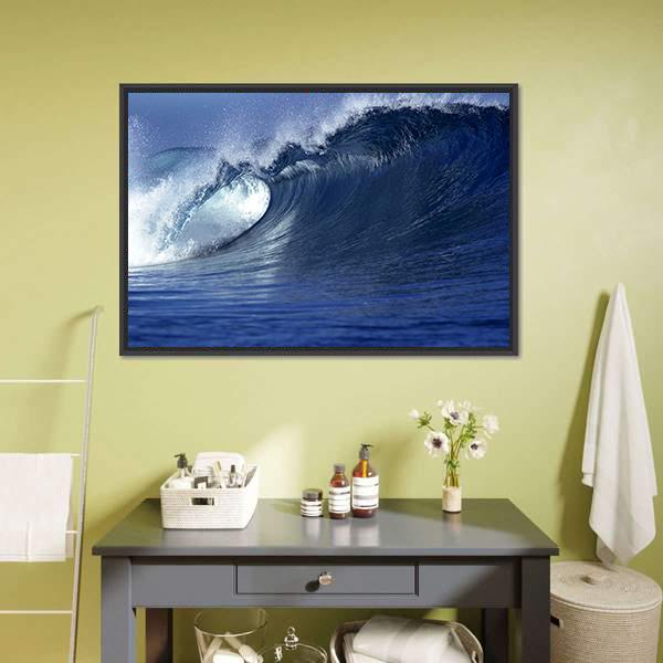 Wave In Ocean Fiji Canvas Wall Art-1 Piece-Floating Frame-24" x 16"-Tiaracle