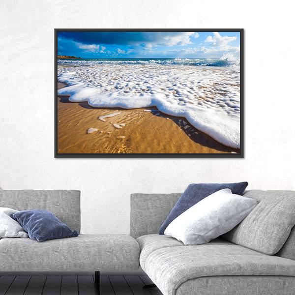 Waves Wash Over Golden Sand On Australian Beach Canvas Wall Art-3 Horizontal-Gallery Wrap-25" x 16"-Tiaracle
