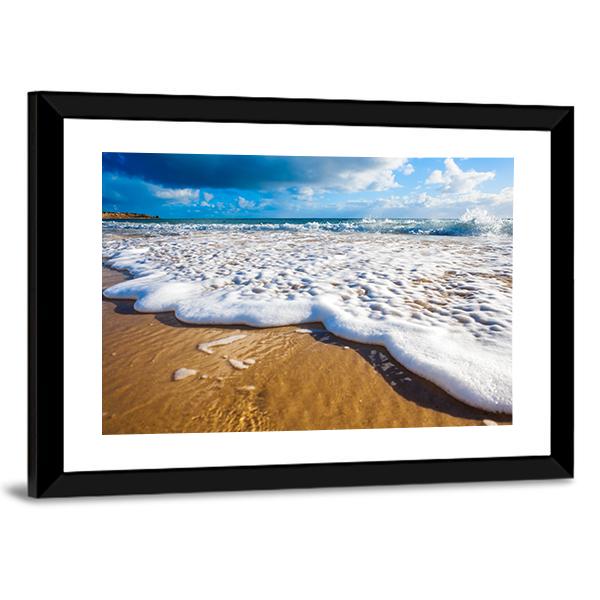Waves Wash Over Golden Sand On Australian Beach Canvas Wall Art-3 Horizontal-Gallery Wrap-25" x 16"-Tiaracle