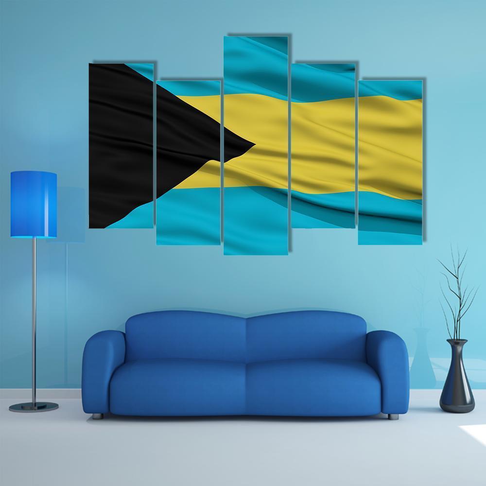 Waving Bahamas Flag Canvas Wall Art-5 Pop-Gallery Wrap-47" x 32"-Tiaracle