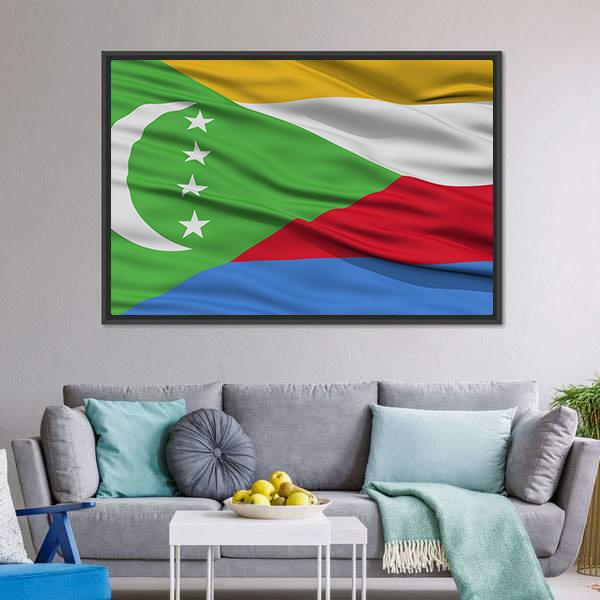 Waving Comoros Flag Canvas Wall Art-3 Horizontal-Gallery Wrap-25" x 16"-Tiaracle
