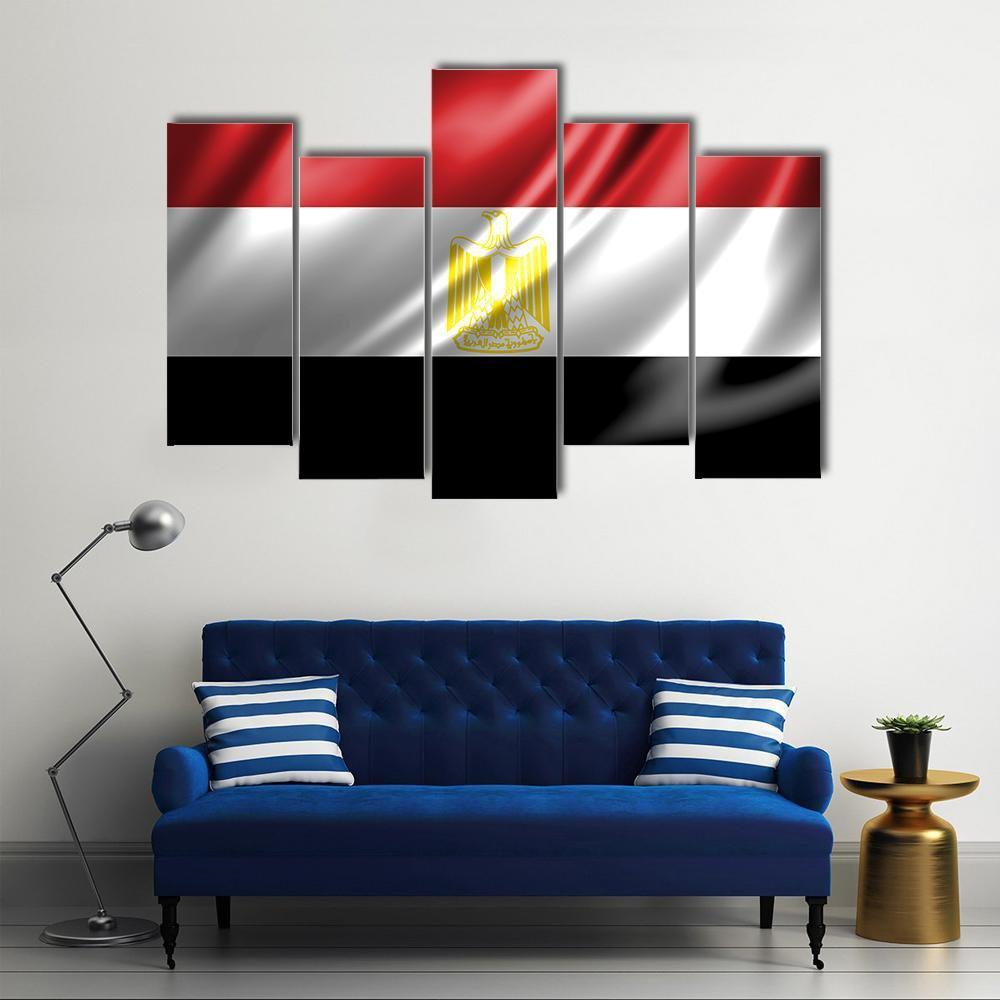 Waving Egypt Flag Canvas Wall Art-5 Star-Gallery Wrap-62" x 32"-Tiaracle