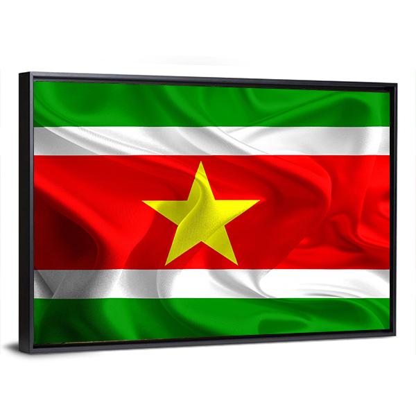 Waving Fabric Flag Of Suriname Canvas Wall Art-3 Horizontal-Gallery Wrap-25" x 16"-Tiaracle