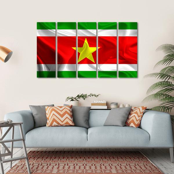 Waving Fabric Flag Of Suriname Canvas Wall Art-5 Horizontal-Gallery Wrap-22" x 12"-Tiaracle