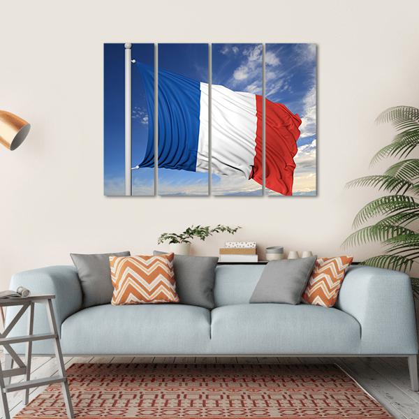 Waving Flag Of France Canvas Wall Art-4 Horizontal-Gallery Wrap-34" x 24"-Tiaracle