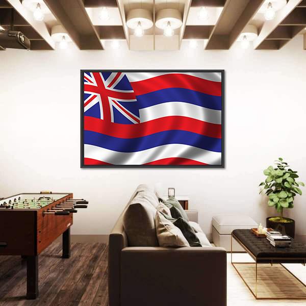 Waving Flag Of Hawaii Canvas Wall Art-5 Horizontal-Gallery Wrap-22" x 12"-Tiaracle