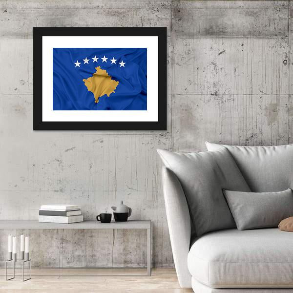 Waving Flag Of Kosovo Canvas Wall Art-3 Horizontal-Gallery Wrap-25" x 16"-Tiaracle