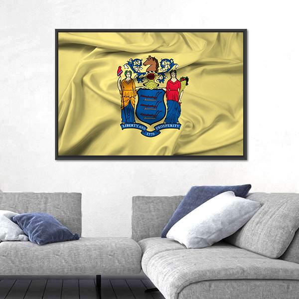 Waving Flag Of New Jersey Canvas Wall Art-3 Horizontal-Gallery Wrap-25" x 16"-Tiaracle