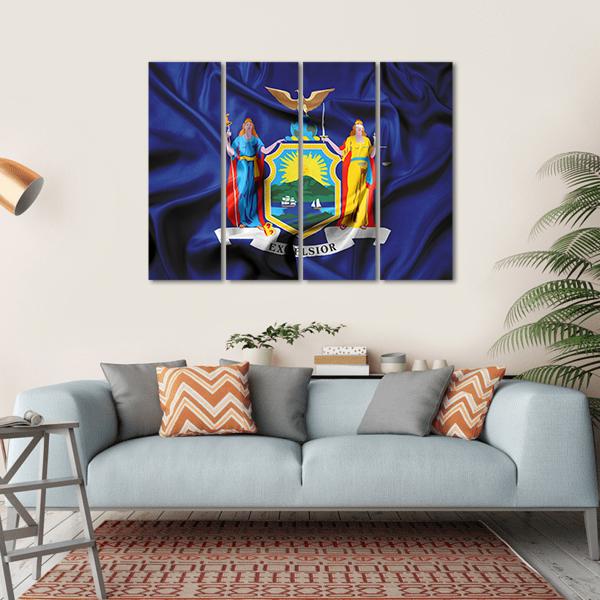 Waving Flag Of New York Canvas Wall Art-4 Horizontal-Gallery Wrap-34" x 24"-Tiaracle