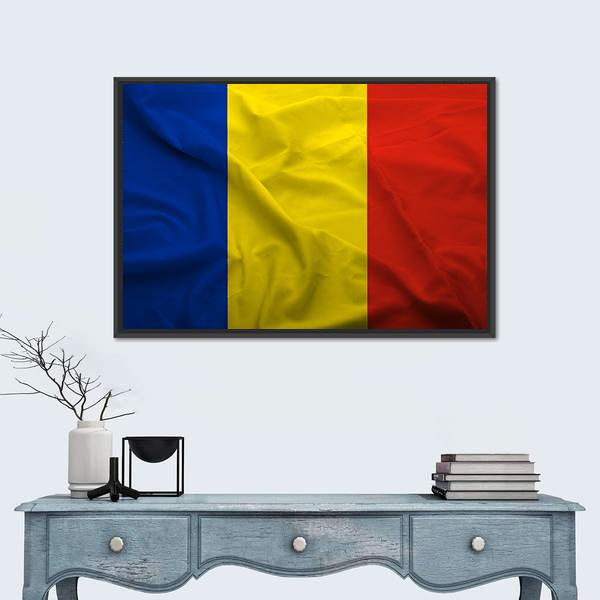Waving Flag Of Romania Canvas Wall Art-1 Piece-Floating Frame-24" x 16"-Tiaracle