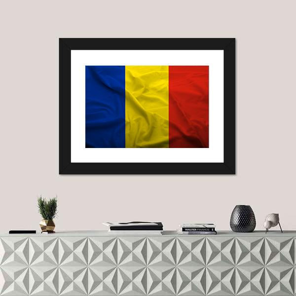 Waving Flag Of Romania Canvas Wall Art-1 Piece-Framed Print-20" x 16"-Tiaracle