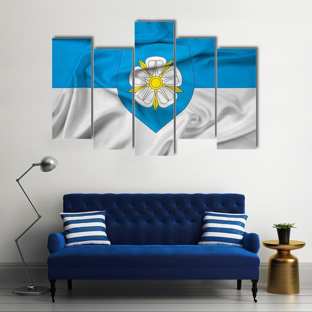 Waving Flag Of Viljandi Canvas Wall Art-5 Pop-Gallery Wrap-47" x 32"-Tiaracle