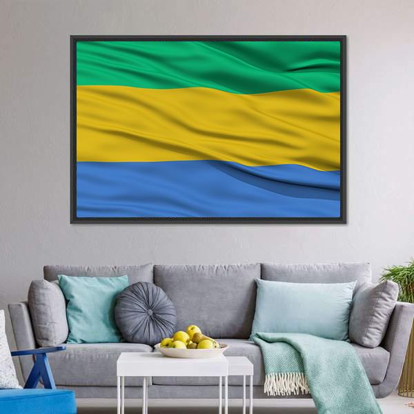 Waving Gabon Flag Panoramic Canvas Wall Art-1 Piece-36" x 12"-Tiaracle