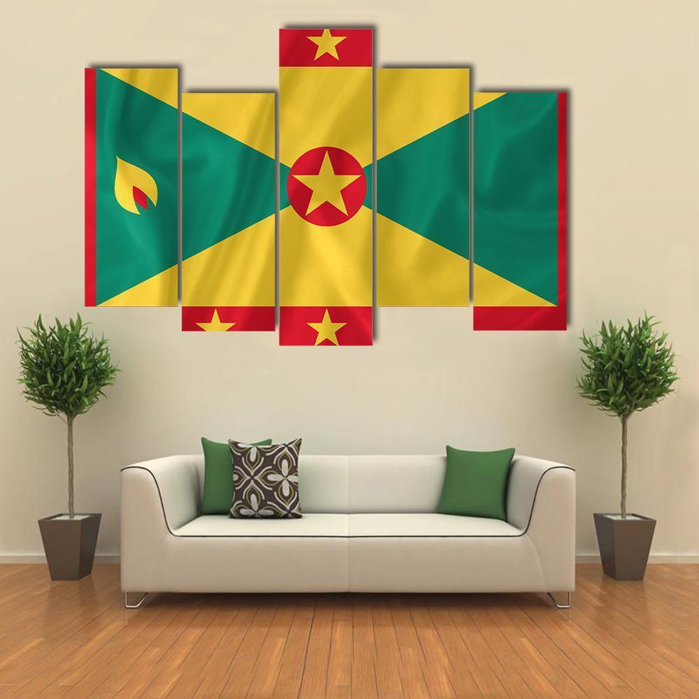 Waving Grenada Flag Canvas Wall Art-5 Pop-Gallery Wrap-47" x 32"-Tiaracle