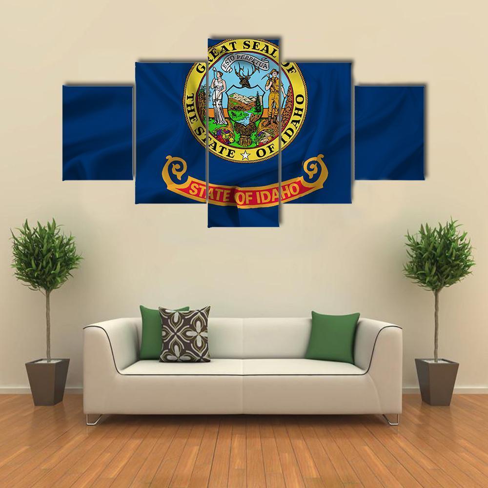 Waving Idaho State Flag Canvas Wall Art-5 Star-Gallery Wrap-62" x 32"-Tiaracle