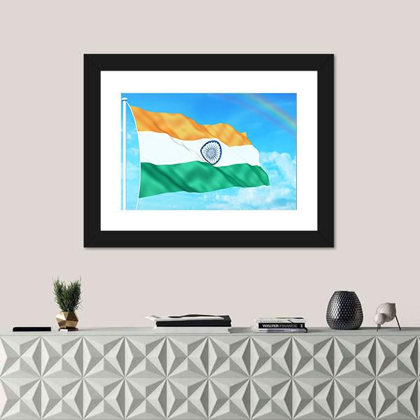 Waving Indian Flag Canvas Wall Art-1 Piece-Framed Print-30" x 20"-Tiaracle