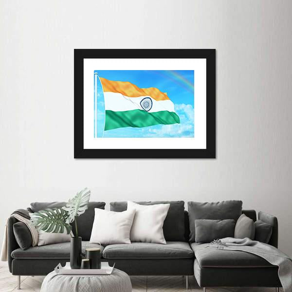 Waving Indian Flag Canvas Wall Art-5 Horizontal-Gallery Wrap-22" x 12"-Tiaracle