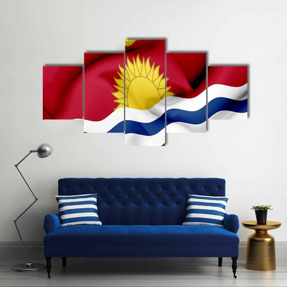 Waving Kiribati Flag Canvas Wall Art-5 Star-Gallery Wrap-62" x 32"-Tiaracle