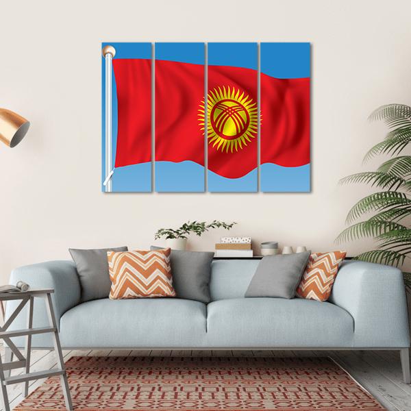 Waving Kyrgyzstan Flag Canvas Wall Art-4 Horizontal-Gallery Wrap-34" x 24"-Tiaracle