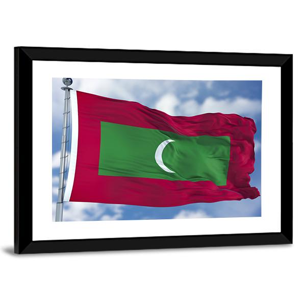 Waving Maldives Flag Panoramic Canvas Wall Art-1 Piece-36" x 12"-Tiaracle