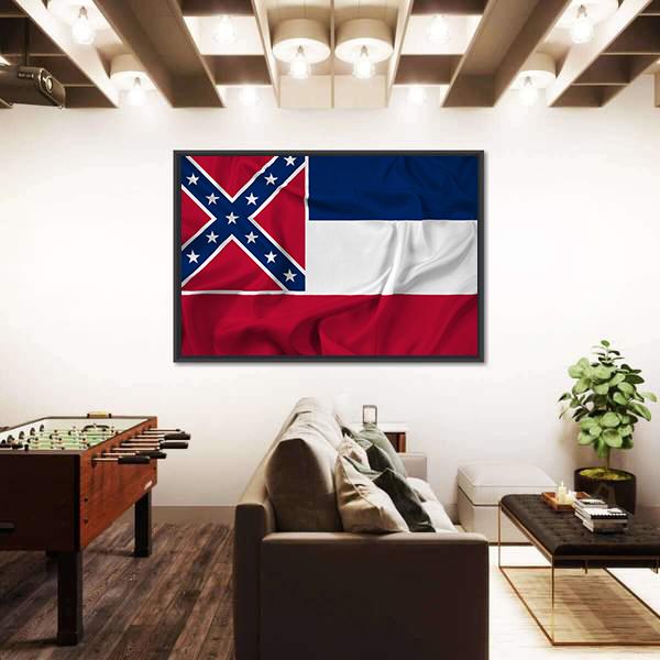 Waving Mississippi State Flag Canvas Wall Art-3 Horizontal-Gallery Wrap-25" x 16"-Tiaracle