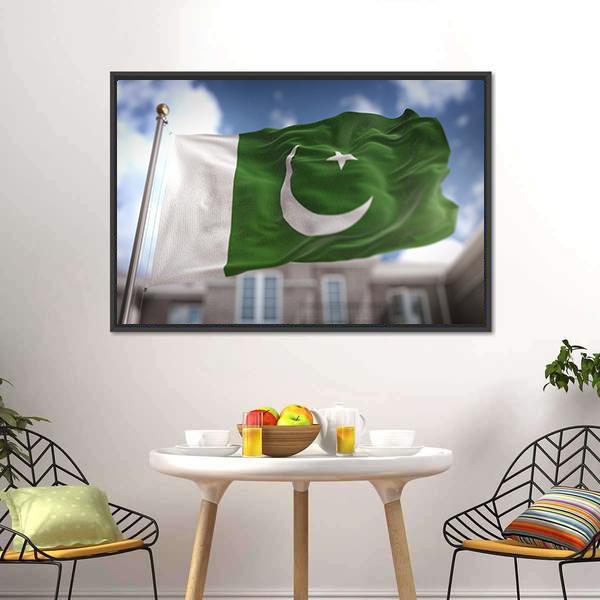 Waving Pakistan Flag Panoramic Canvas Wall Art-1 Piece-36" x 12"-Tiaracle