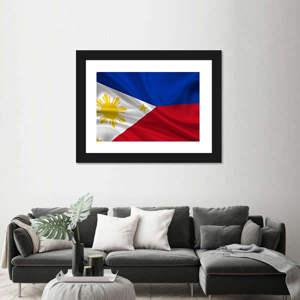 Waving Philippines Flag Panoramic Canvas Wall Art-1 Piece-36" x 12"-Tiaracle