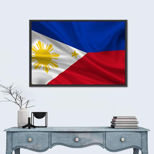 Waving Philippines Flag Panoramic Canvas Wall Art-1 Piece-36" x 12"-Tiaracle