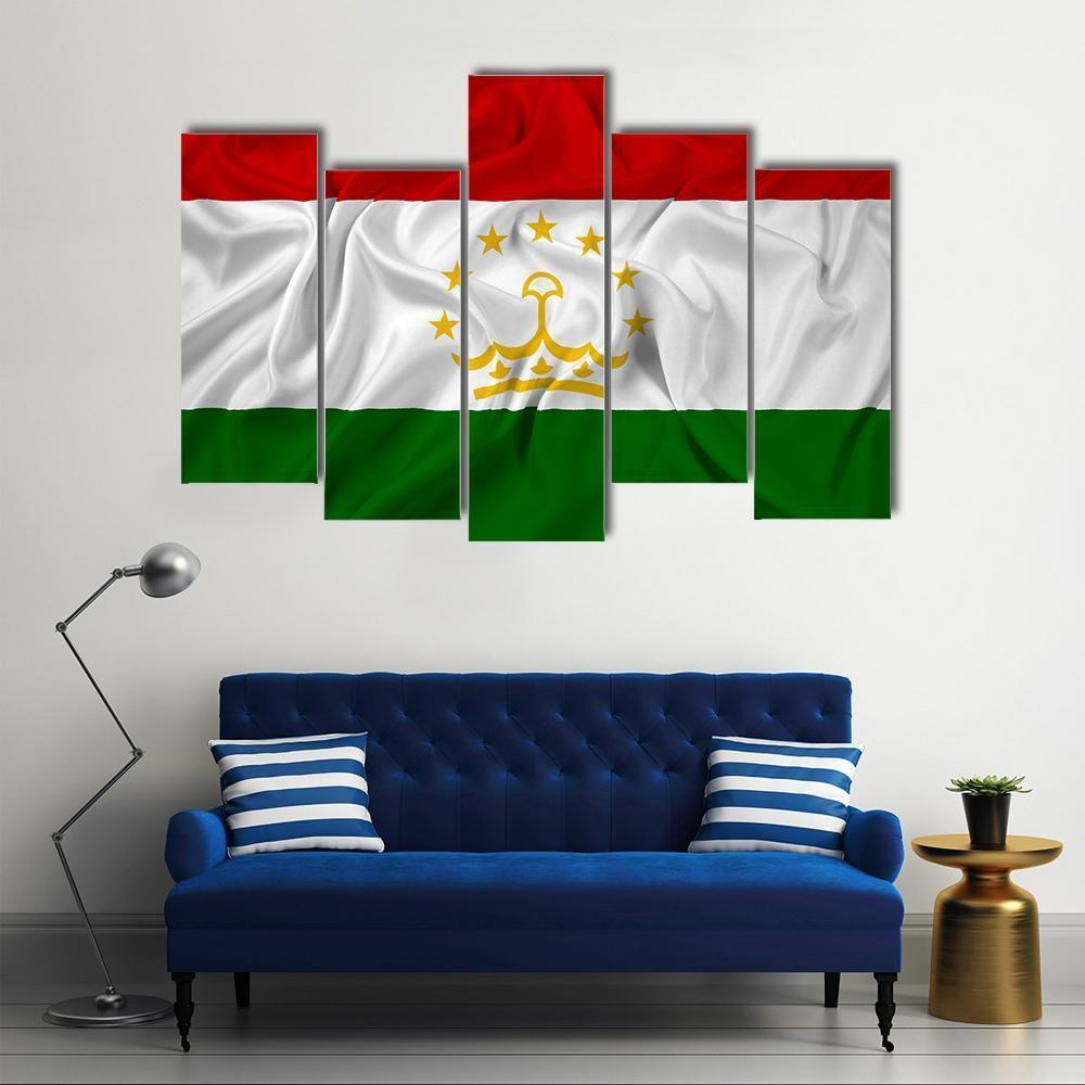 Waving Tajikistan Flag Canvas Wall Art-5 Pop-Gallery Wrap-47" x 32"-Tiaracle