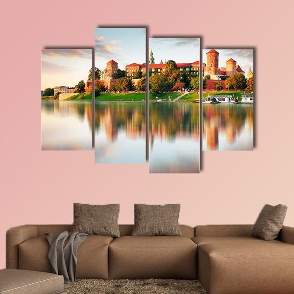 Wawel Hill With Castle In Pink Light Canvas Wall Art-4 Pop-Gallery Wrap-50" x 32"-Tiaracle
