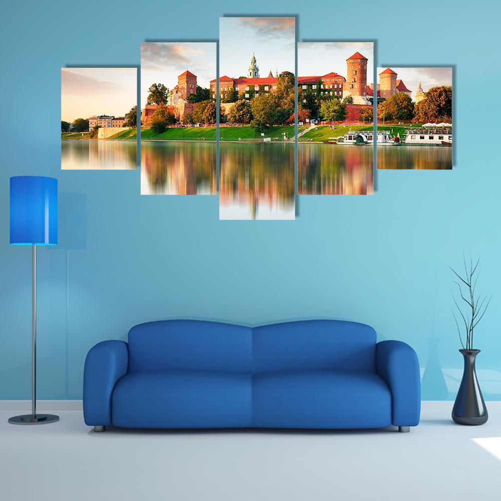 Wawel Hill With Castle Canvas Wall Art-5 Star-Gallery Wrap-62" x 32"-Tiaracle