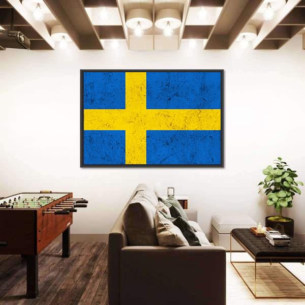 Weathered Swedish Flag Canvas Wall Art-5 Horizontal-Gallery Wrap-22" x 12"-Tiaracle