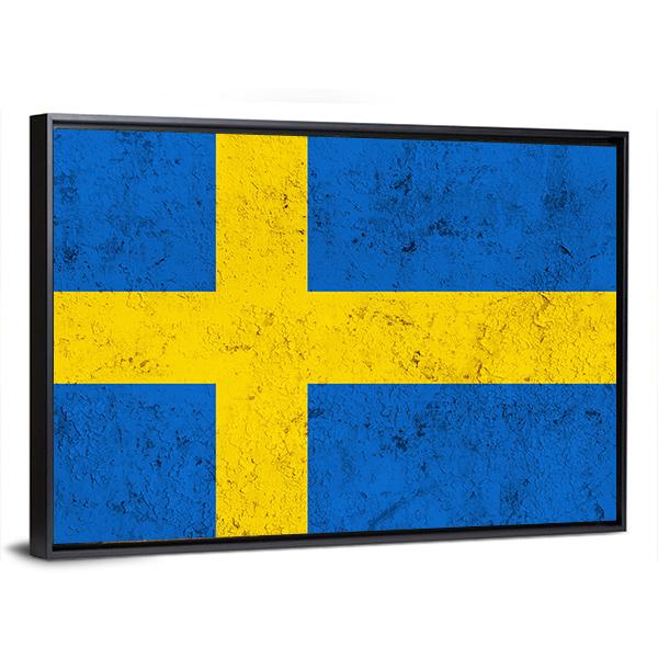 Weathered Swedish Flag Canvas Wall Art-5 Horizontal-Gallery Wrap-22" x 12"-Tiaracle