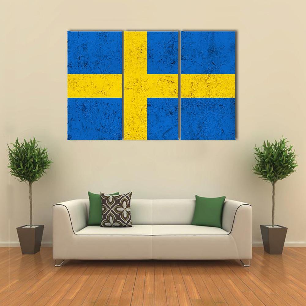 Weathered Swedish Flag Canvas Wall Art-3 Horizontal-Gallery Wrap-37" x 24"-Tiaracle