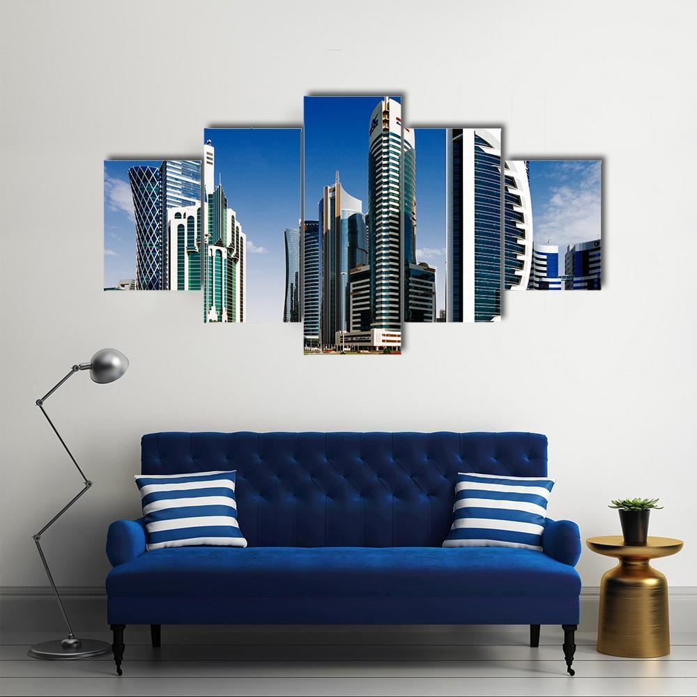 West Bay Developed Urban Center Of Doha Canvas Wall Art-5 Star-Gallery Wrap-62" x 32"-Tiaracle