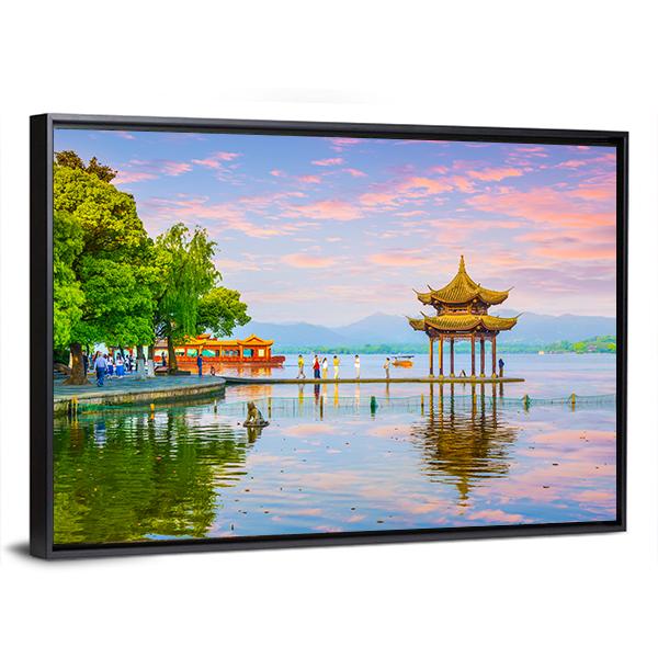 West Lake Hangzhou Scenery Canvas Wall Art-3 Horizontal-Gallery Wrap-25" x 16"-Tiaracle